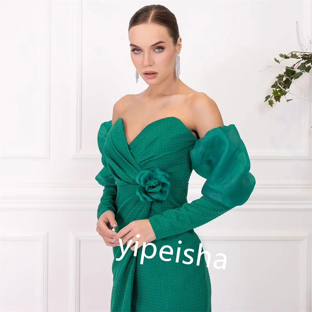 Customized Exquisite Jersey Sequined Flower Ruched A-line Off-the-shoulder Midi Dresses Homecoming Dresses High Quality Sexy Spa