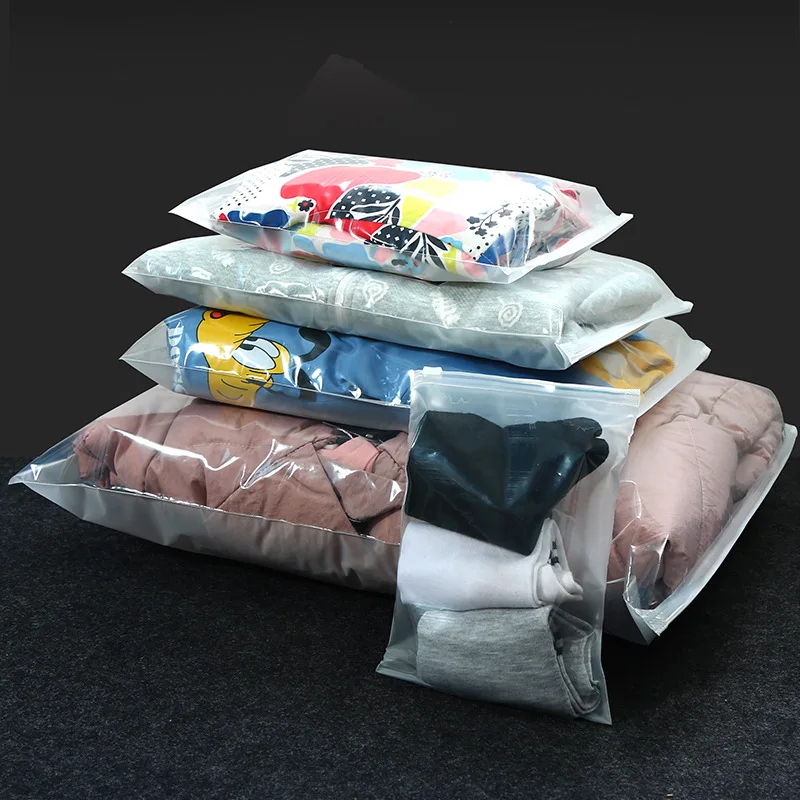 TETP 5Pcs/Lot One Face Frosted Cloth Zipper Bag Travel Home Shirt Storage Organizer Packaging For Small Businesses Plastic Bags