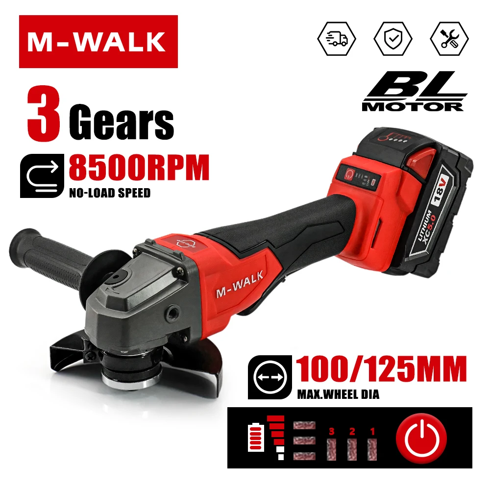 

100/125mm Brushless Angle Grinder Polishing Machine Cordless Grinding Machine Cutting Woodworking For Milwaukee 18V Battery Pin