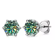 Luxury Diamond Stud Earrings 1CT VVS Moissanite Fine S925 - Blue Green