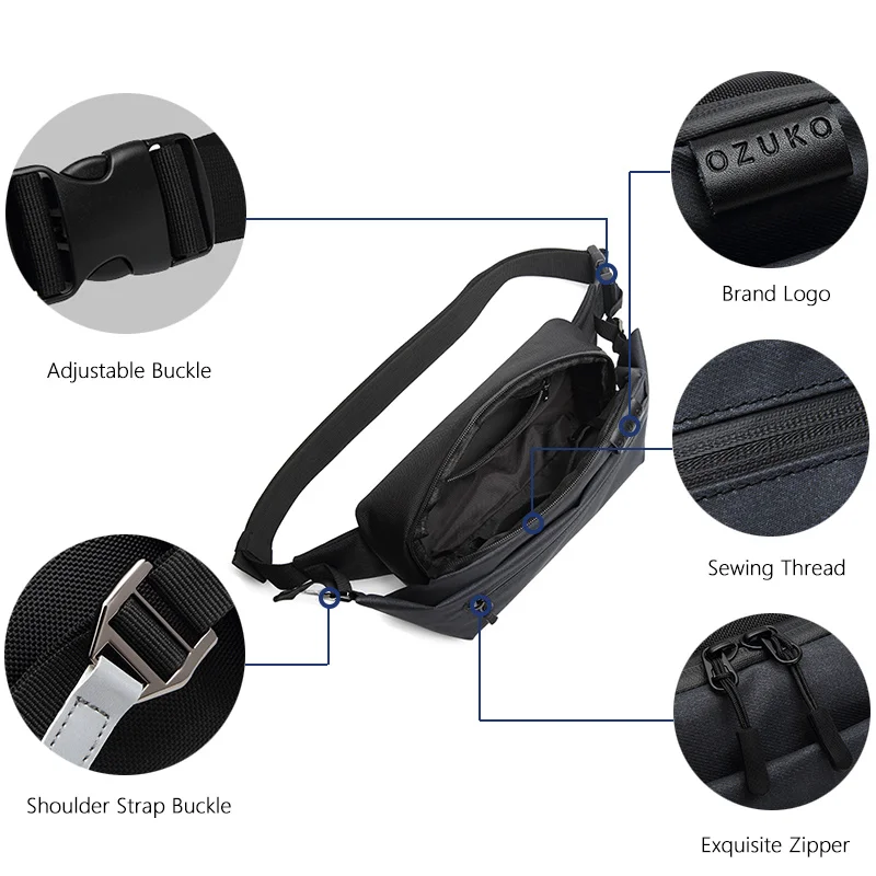 OZUKO Waterproof Men Waist Bag Fanny Pack Shoulder Belt Male Phone Pouch s Travel Small Running Sport Bolso