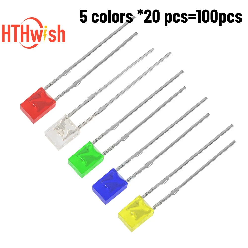 100PCS 2x3x4mm Led set 5color x 20pcs Square light-emitting diode kit  White Green Red Blue Yellow LED Diode Combination Package