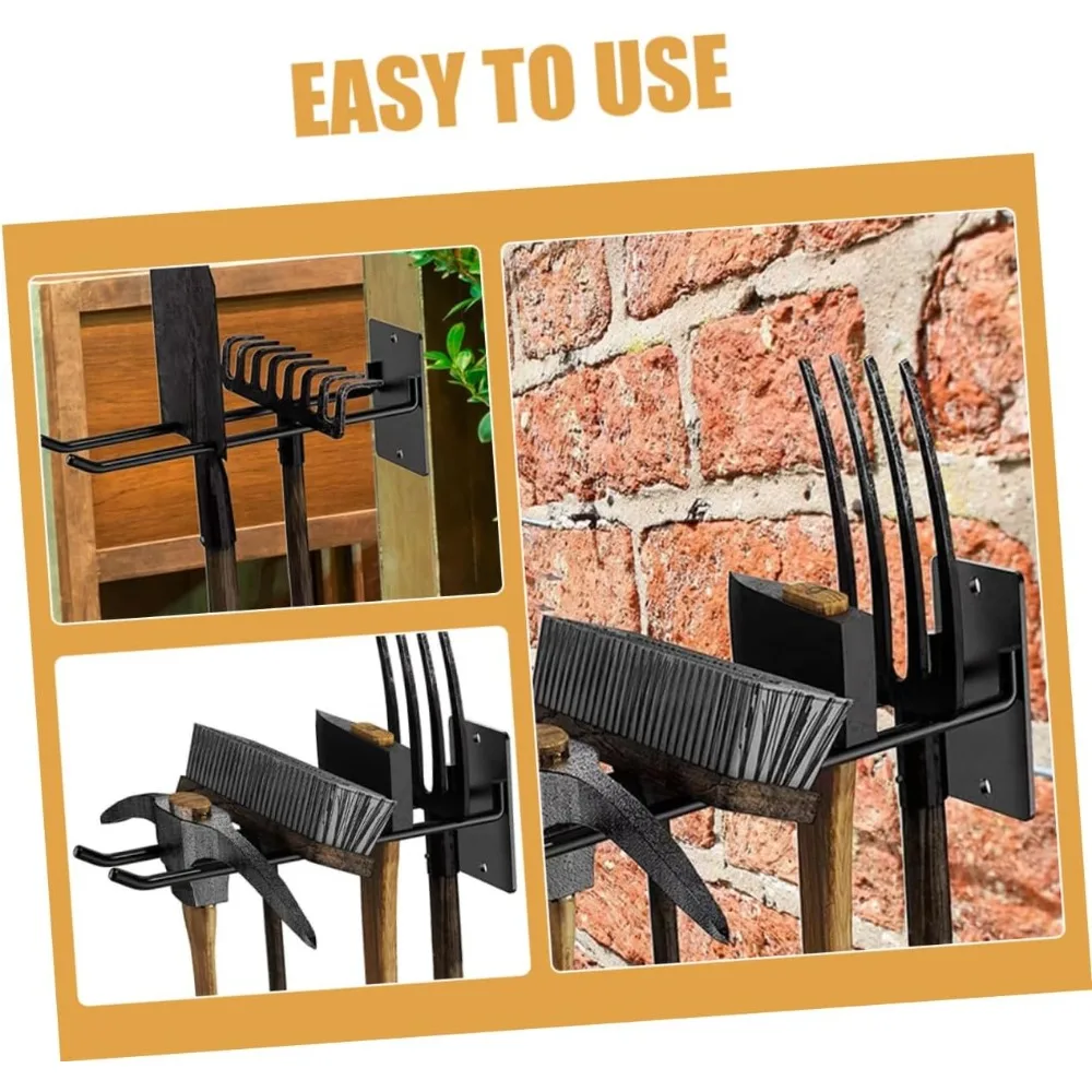 Wall Mount Broom and Mop Holder Organizer with 10 Iron Tools Storage Rack for Garden and Garage - Space-Saving Design