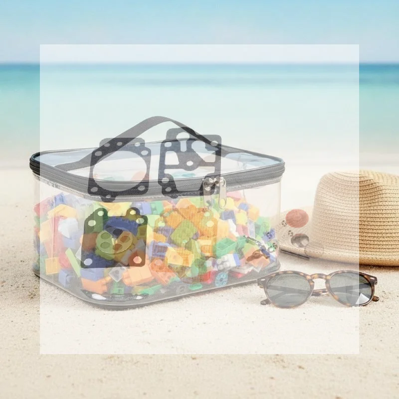 Transparent Mesh Zipper Toy Storage Bag Large Capacity  Puzzle Block Organizer for Travel Outdoor Use