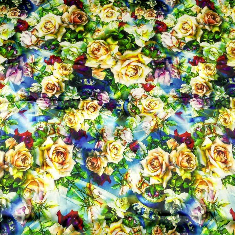 

Yellow Rose Flowers Printing Silk Fabrics Brand Stretch Satin 97% Mulberry Silk Cloth Hot Sale Cheongsam African Dress Wholesale