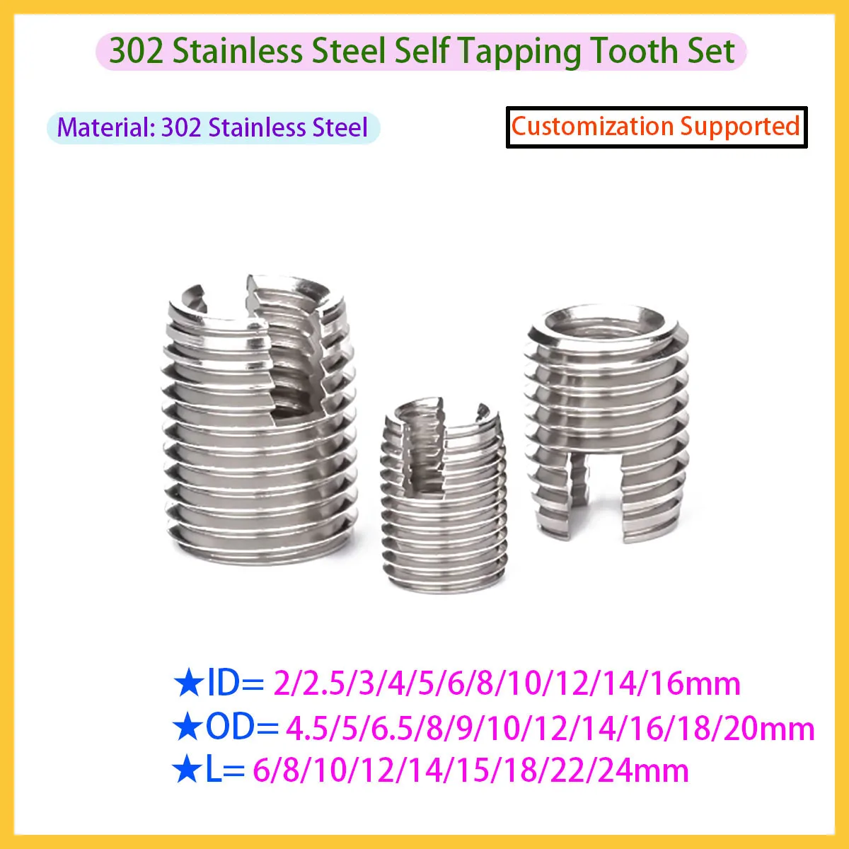 

Stainless Steel Thread Repair Insert Slotted Self-tapping Screw Sleeve Nuts M2-M16