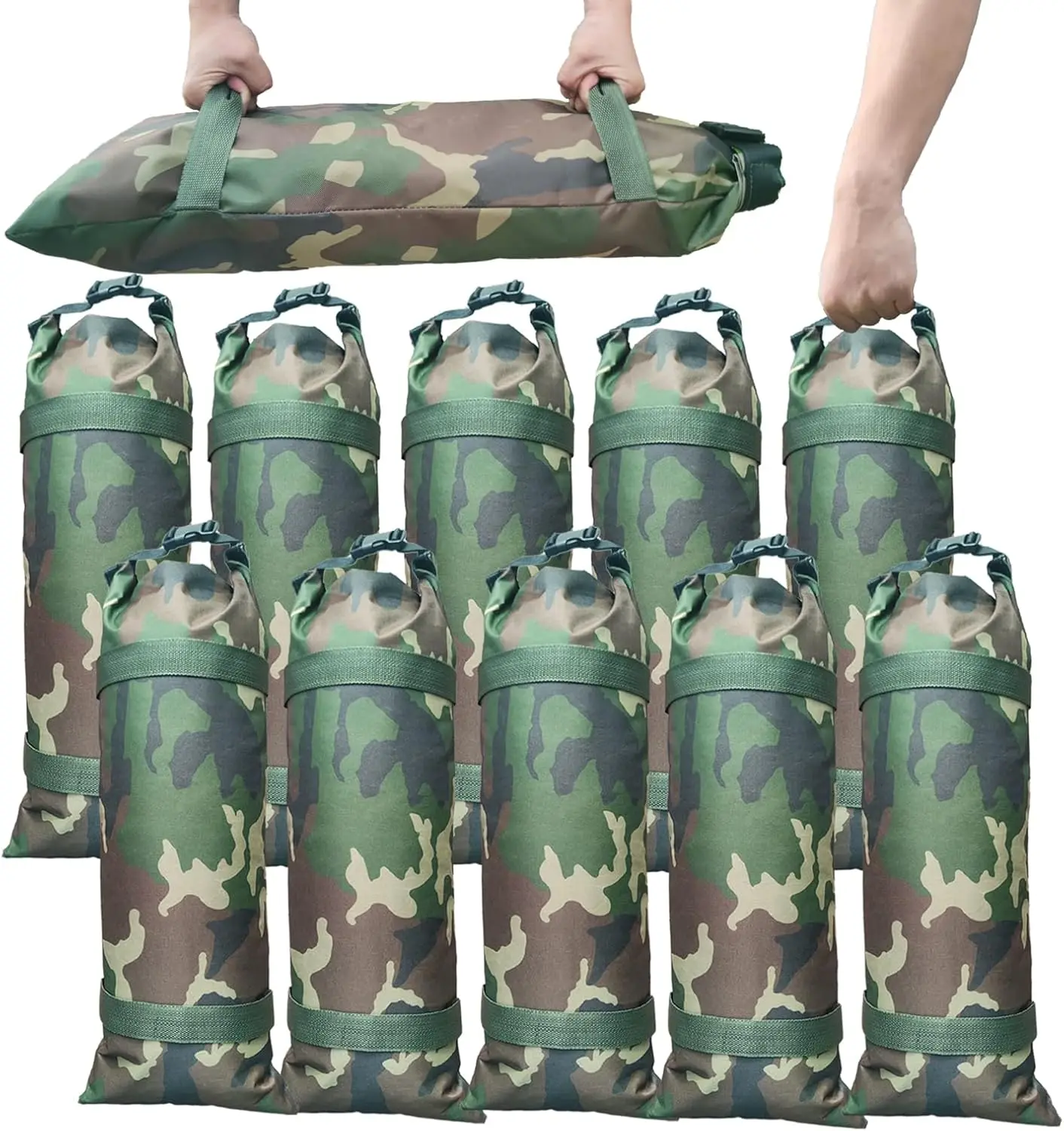 

Reusable Camouflage Flood Barrier Sandbags with Handle and Buckle for Door Garage Basement Emergency Protection