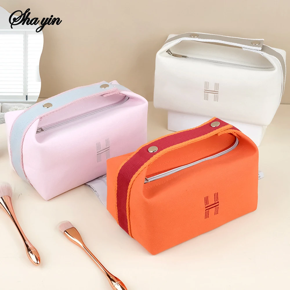 Canvas Hanging Toiletry Bag - Large Travel Cosmetic Organizer w/ Waterproof Lining, Portable Makeup Pouch for Women image 6