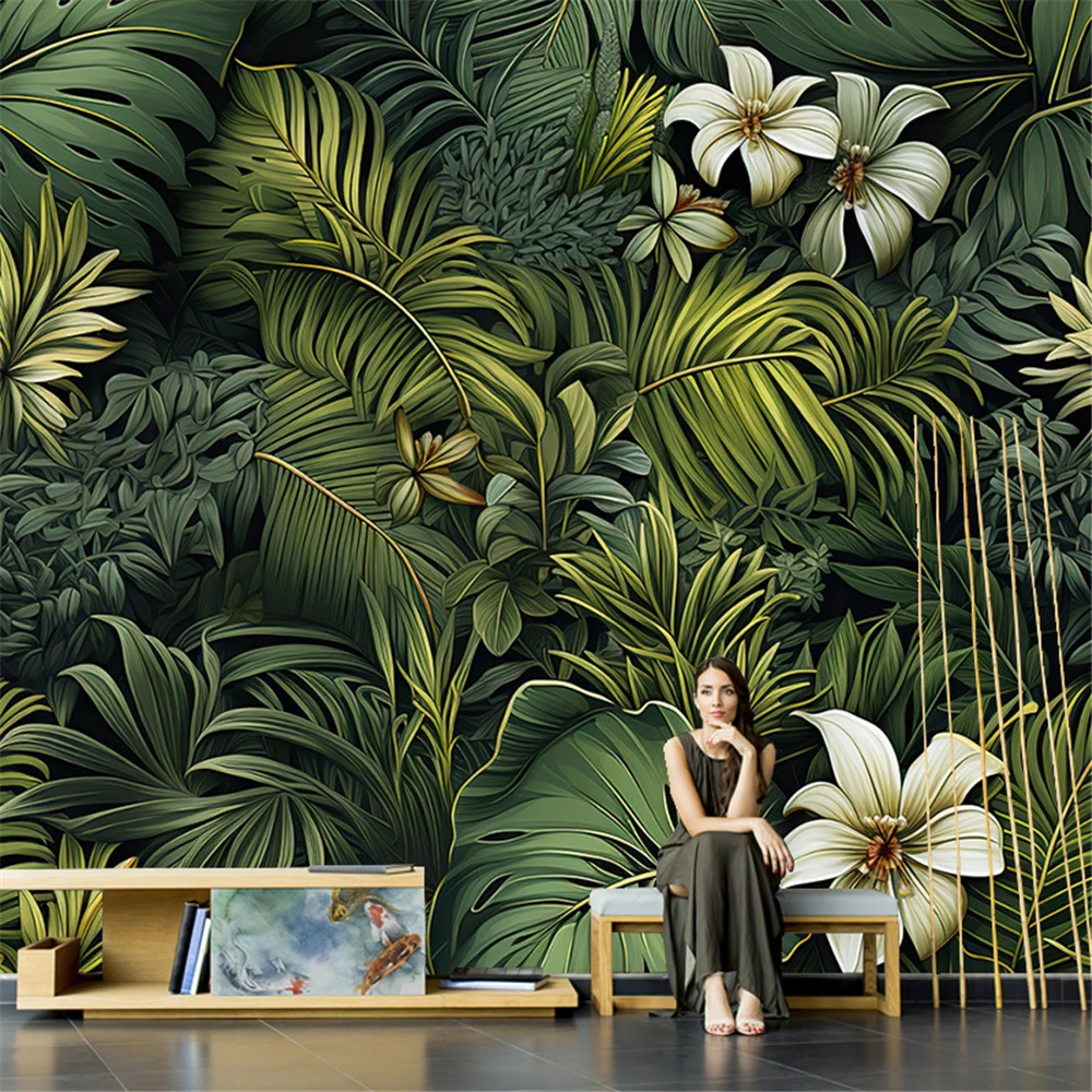 custom Tropical Rainforest Forest Green Plant Wallpaper for living room TV Background Southeast Asian Nature art home Decoration