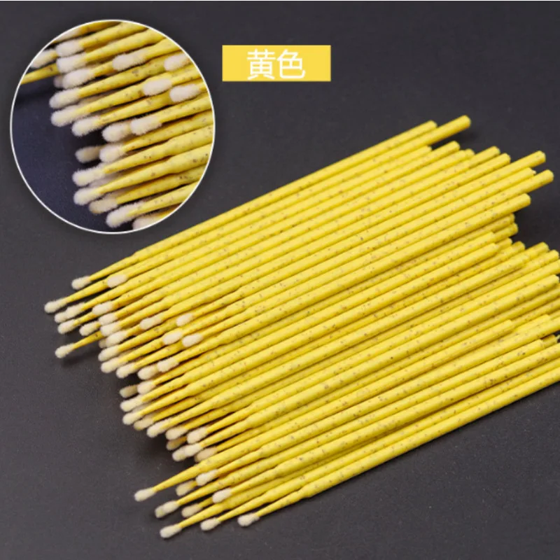 100Pcs Eyelash Cleaning Brush Lash Extension Micro Cotton Swab wheat straw handle Eyelash Microbrush Makeup Clean Remover Tools