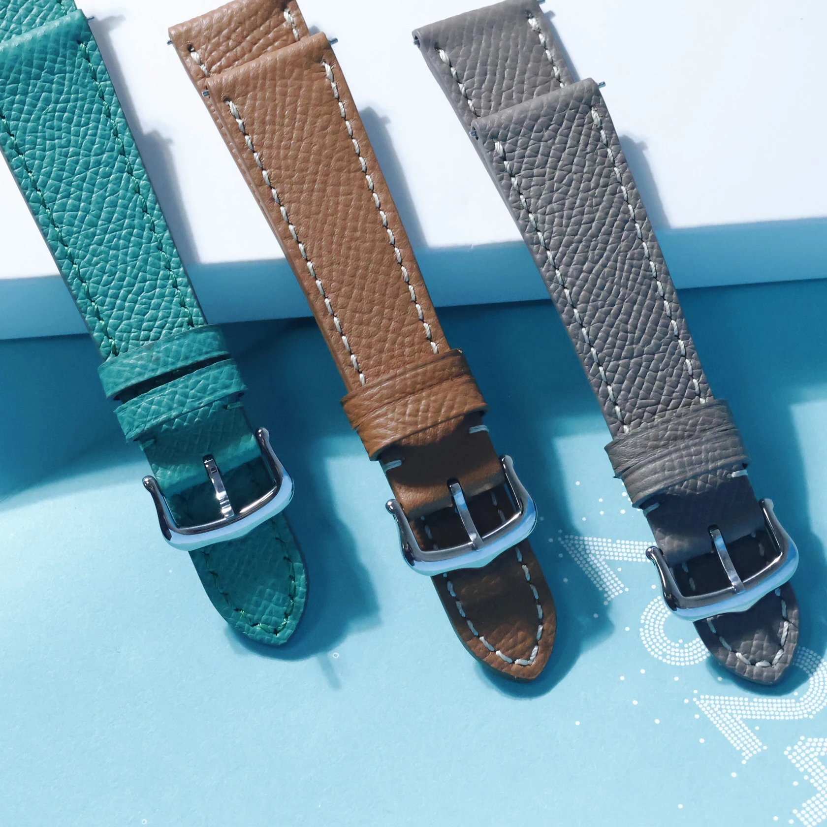 Couro genuíno frança epsom para montblanc longines hermès rolex omega pulseira de relógio de liberação rápida universal cabeça plana