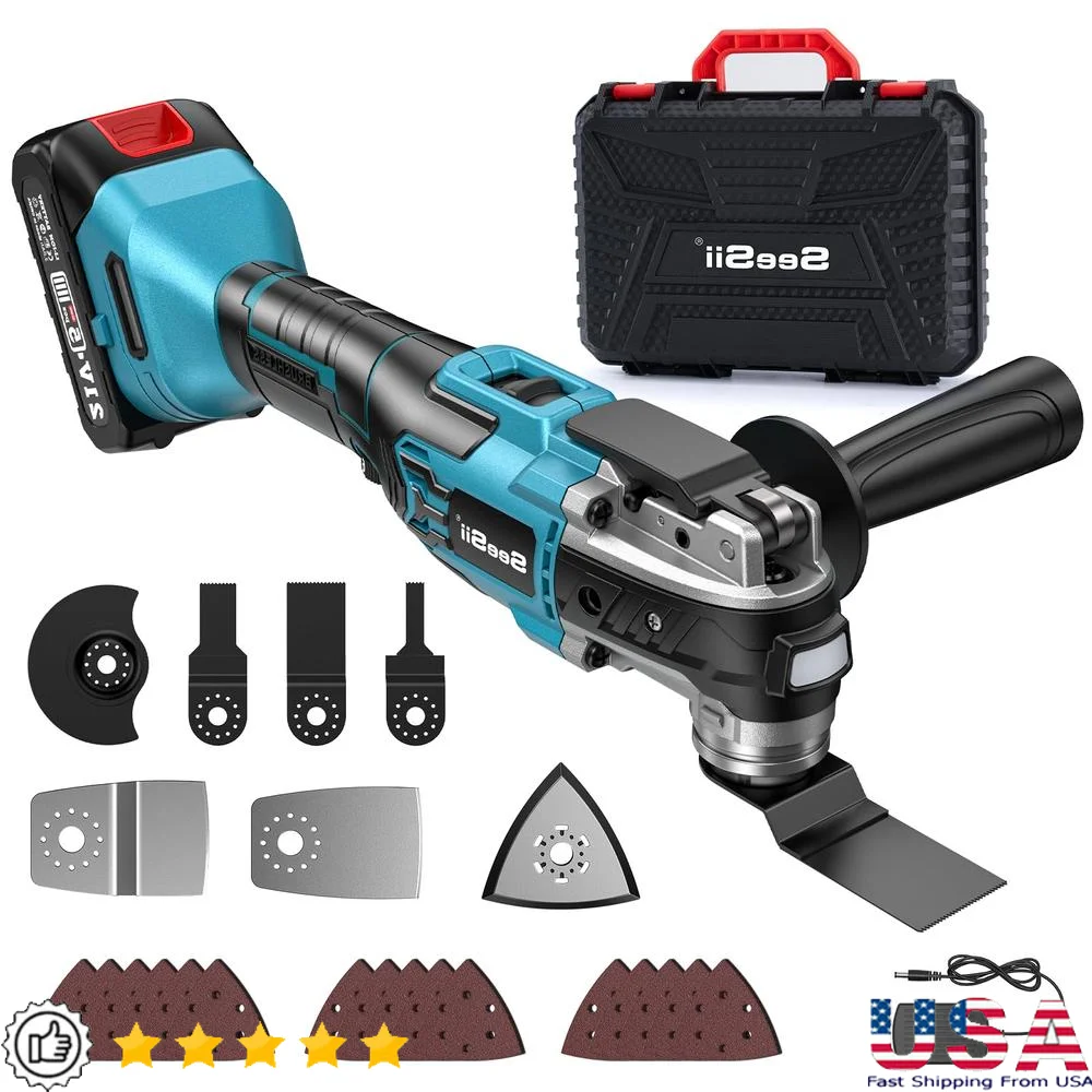 Brushless 21V Cordless Oscillating Tool with 6 Speeds & 3° Angle Quick-Change Multi-Tool w/ 24 Accessories Vibrating Saw