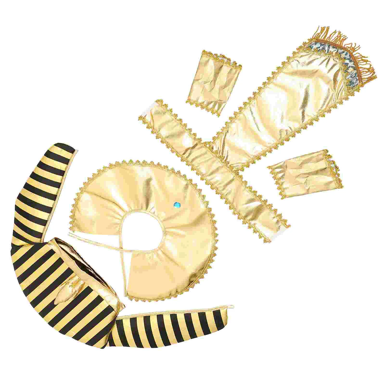 Halloween Egyptian Pharaoh Makeup Costume King Dress Props 4pcs Accessory Belt Wristband