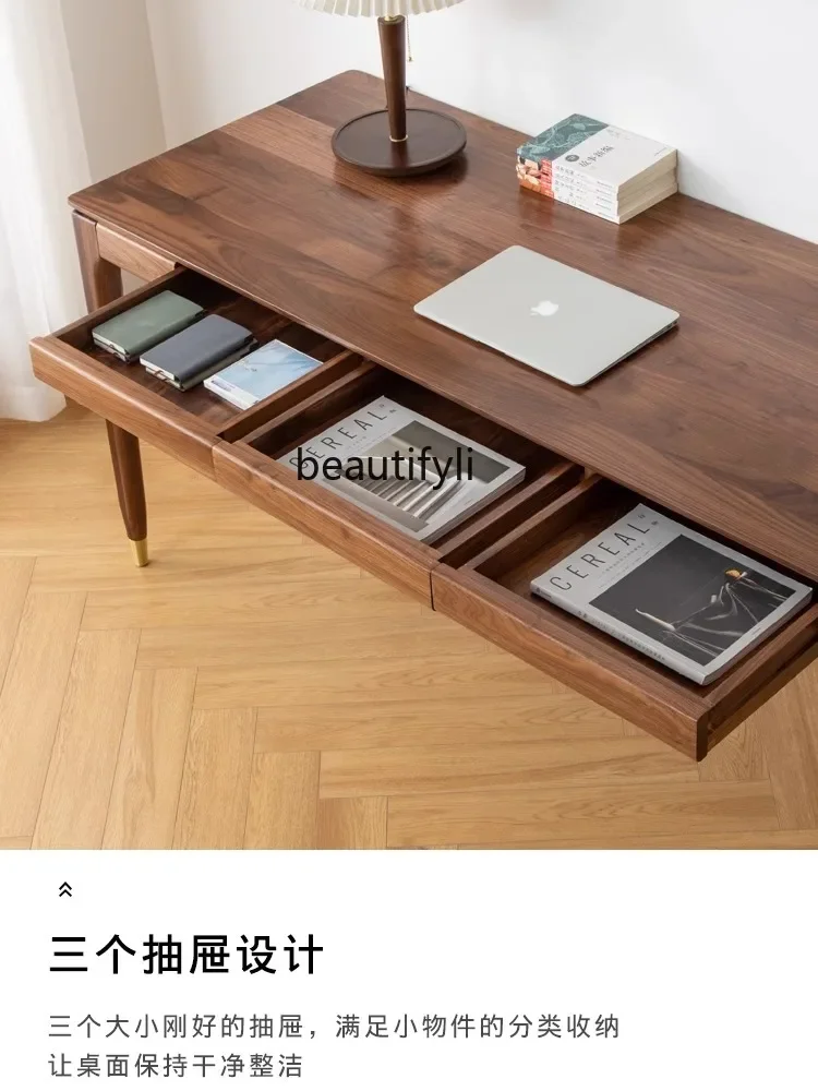 Noord-Amerikaanse zwarte portemonnee massief hout kersenhout bureau Scandinavische eenvoudige studeertafel bureau log bureau kantoor lade meubilair