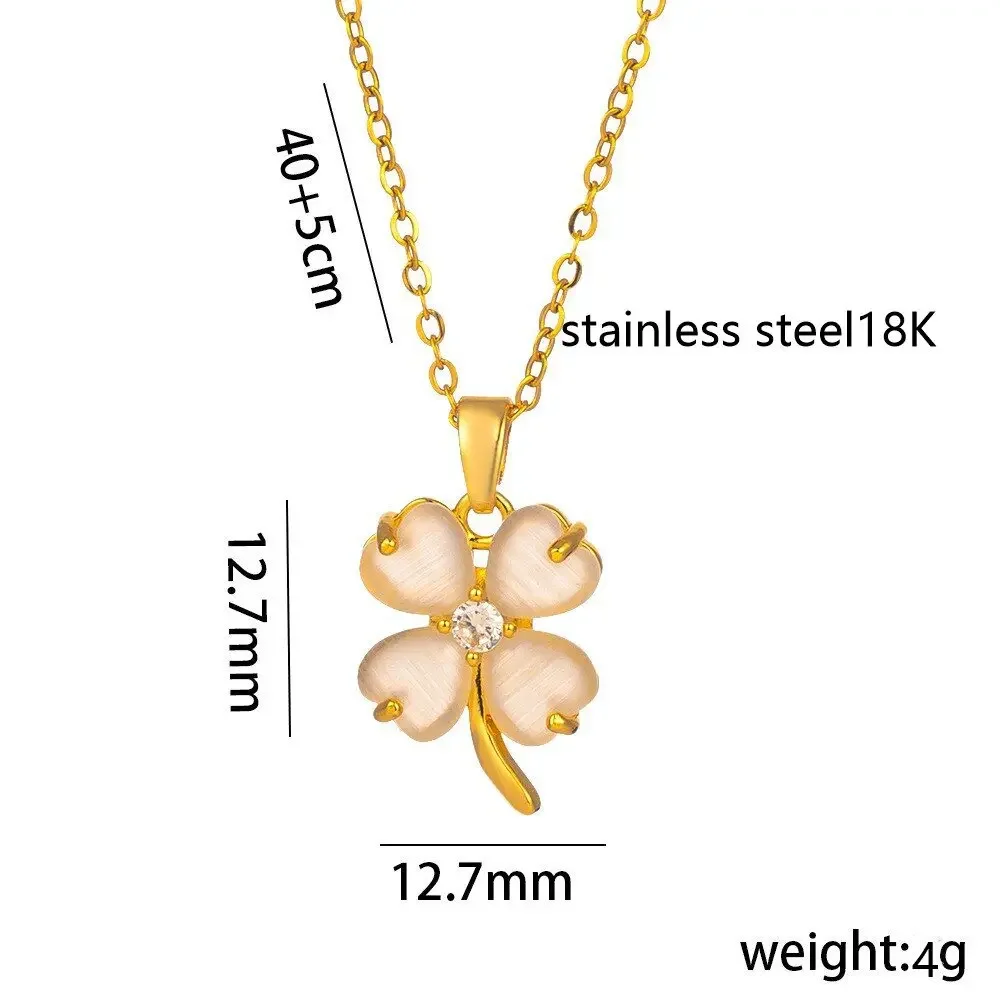 Слегка инкрустированная настоящим золотом кошачий глаз, четырехлистный цветок, модная женская костяная цепочка, ожерелье из титановой стали