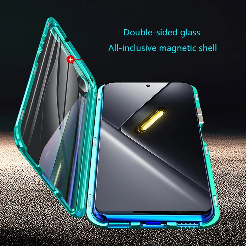 Biruiqu For Xiaomi PocoX8Pro/ProMax Magnetic Absorption Case Metal Frame Shockproof Double Sided Tempered GlassMagneticCaseCover view 5