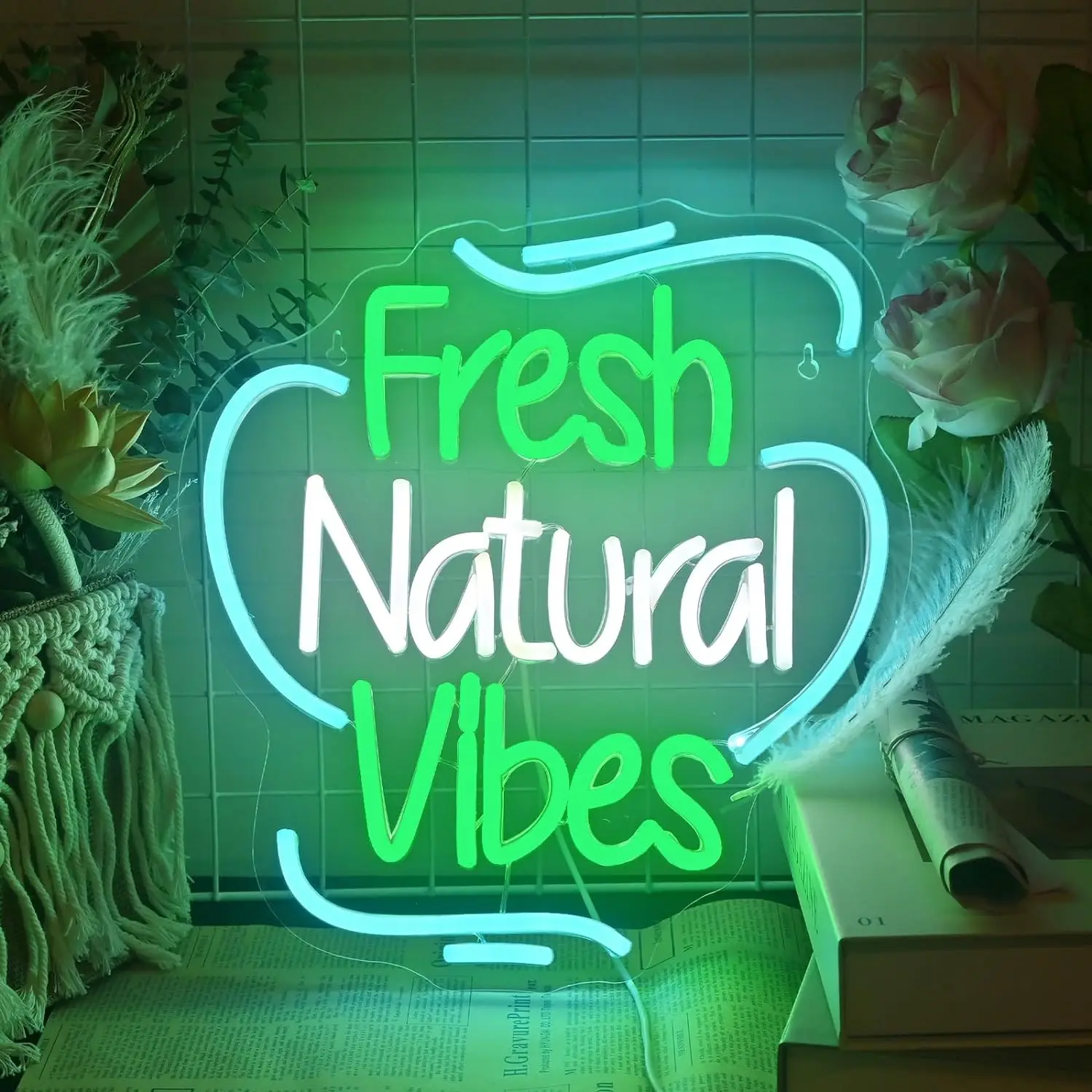 

Fresh Natural Vibes Green Neon Sign For Wall Decor Relax Room Decoration For Home Bars Kitchen Birthday Party Sports Club Lamp