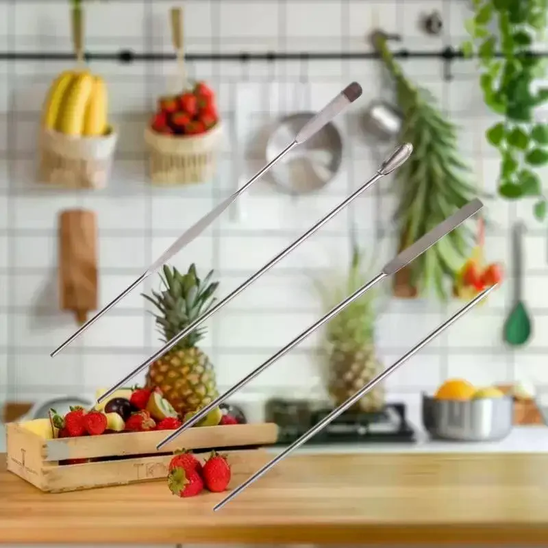 4 pçs ferramenta de haste de agitação da arte do prego pó de aço inoxidável líquido gel polonês colher espátula fundação ferramenta de mistura