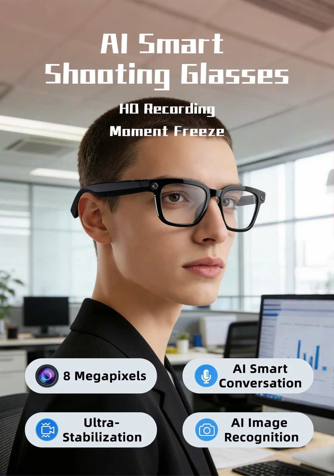 1200P IP68 Waterproof Smart Glasses Noise Cancelling Touch Control Real Time AI Translation 8MP  Sunglasses