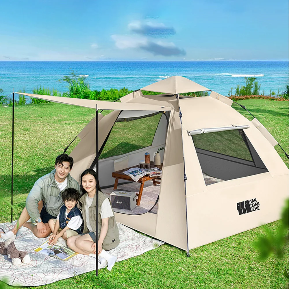 TXZ Outdoor Portable Tent Pop Up Folding Silver Gel Coated Quick Setup Automatic Tent Rainproof Sunshine-proof Camping Equipment