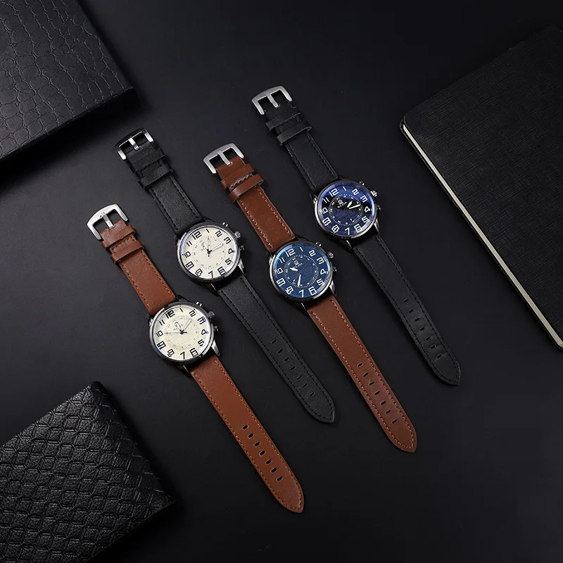 New Men's Casual Quartz Leather Band Calendar Watch Analog Wrist Watch Male Minimalism Design Men Watches for Meeting