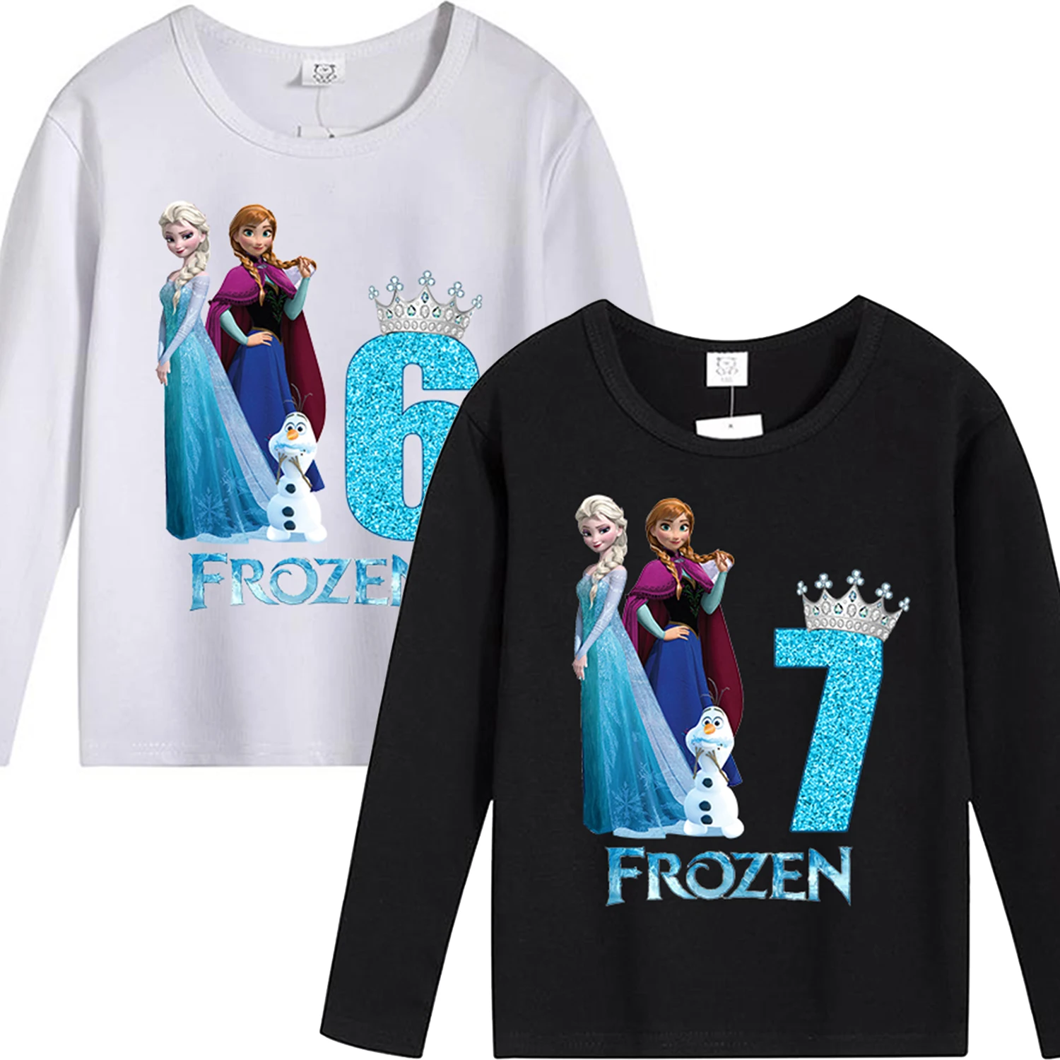 Disney Fozen Elsa Number Long Sleeve T Shirt Princess Birthday Clothes for Girls Cute Cotton Clothing Party Costume Tops Gift