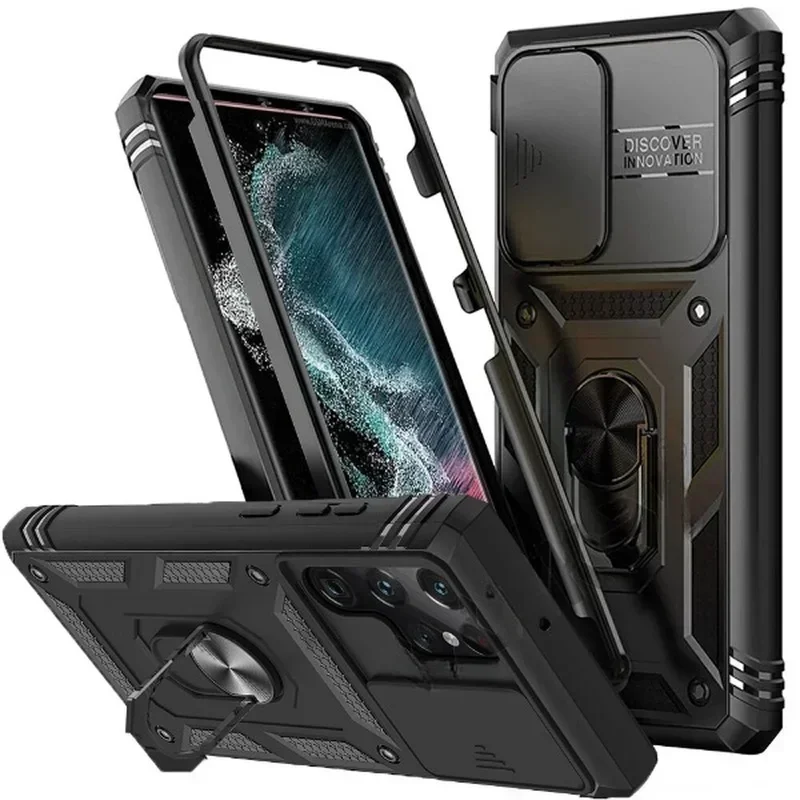 Case Voor Samsung S23 S22 S21 Fe Ultra Plus A53 A13 A33 5G Heavy Duty Met Camera 360 Graden rotate Kickstand Shockproof Cover