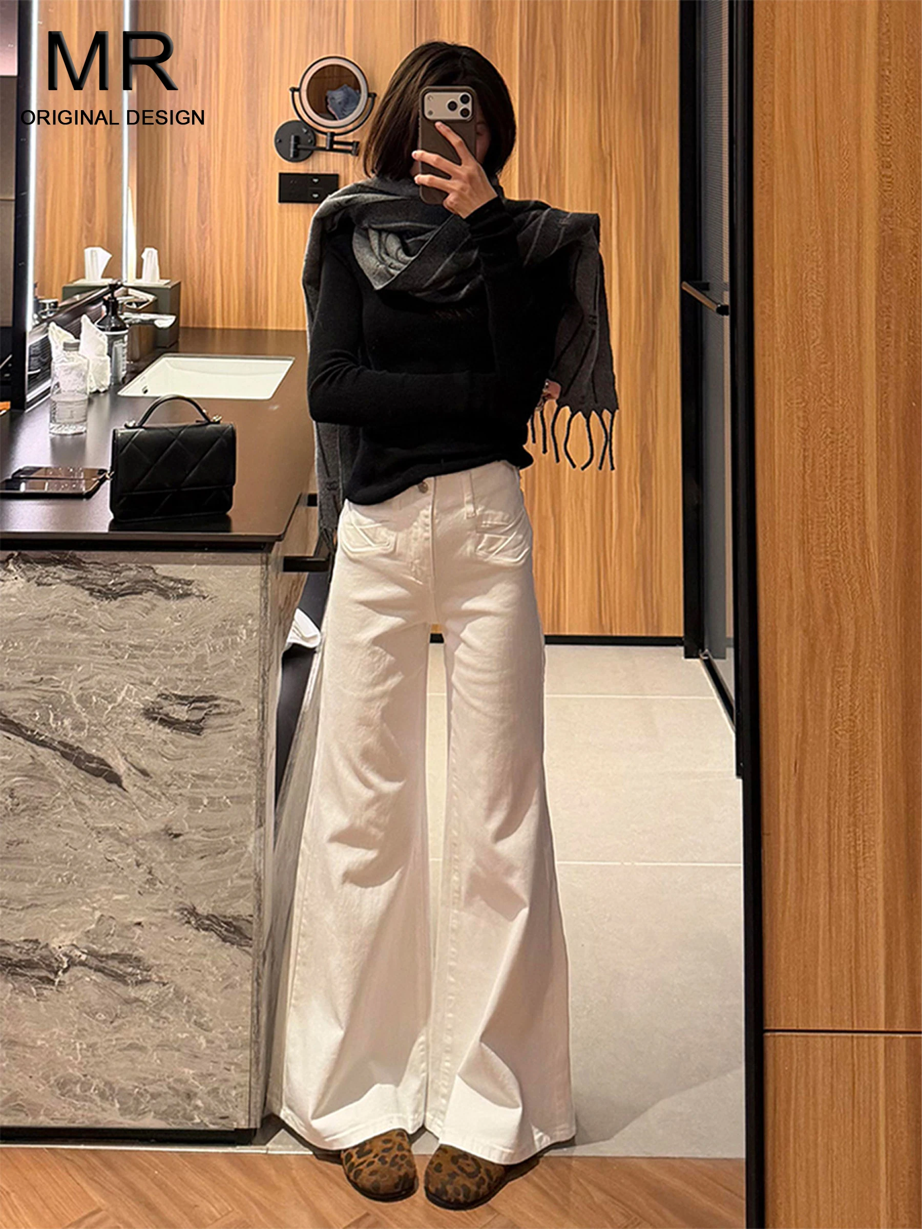 

Джинсы в американском стиле с высокой талией, эластичные, слегка расклешенные, женские свободные леггинсы, повседневные весенне-летние светлые джинсовые брюки