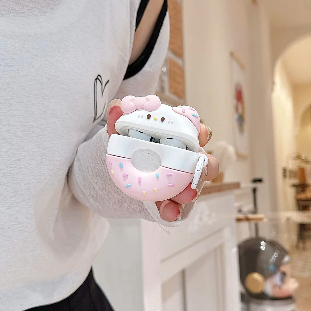 Kawaii Donut Sanrios Hello Kitty dla AirPods 1 2 3 Pro 2 Etui na słuchawki IPhone Akcesoria Air Pod Miękka silikonowa osłona Prezent dla dziewczynki