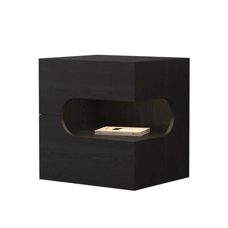 

Light luxury minimalist solid wood bedside table with lamp bedroom storage