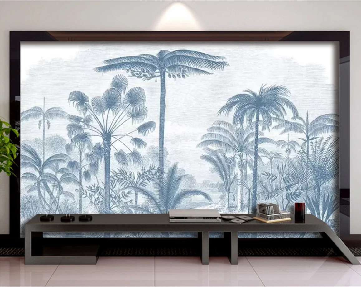 Custom wallpaper Black white and blue forests in Southeast Asia living room background wall murals decorative painting wallpaper