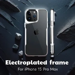 Capa anti-queda chapeamento de borracha macia borda telefone, proteção de lente, placa transparente, iPhone 11, 15, 14, 13, 12 Pro Max, Plus