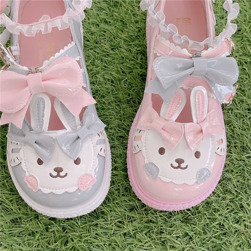 Chic Lolita Shoes Women Kawaii Japanese Style Zapatillas Mujer Sweet Cute Bunny Round Head Doll Shoes Girls Harajuku Flat Shoes