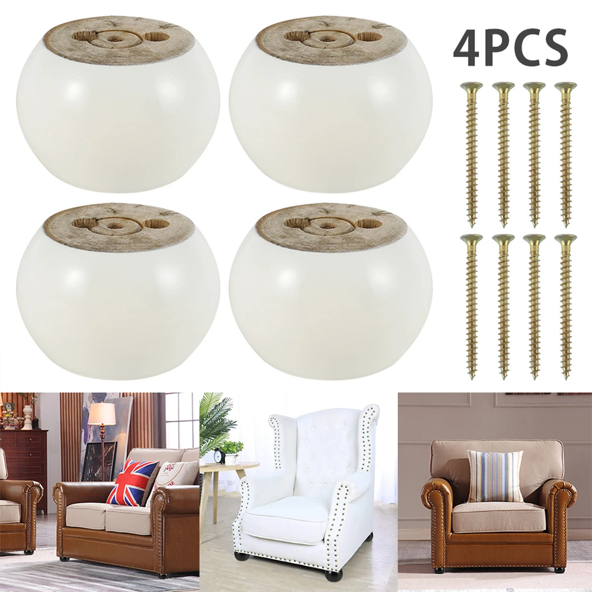 4pcs Solid Wood Furniture Legs Round Shape Bun Feet Replacement 5cm Tall Sofa Legs 10 x 5cm Furniture Feet for Sofa Couch