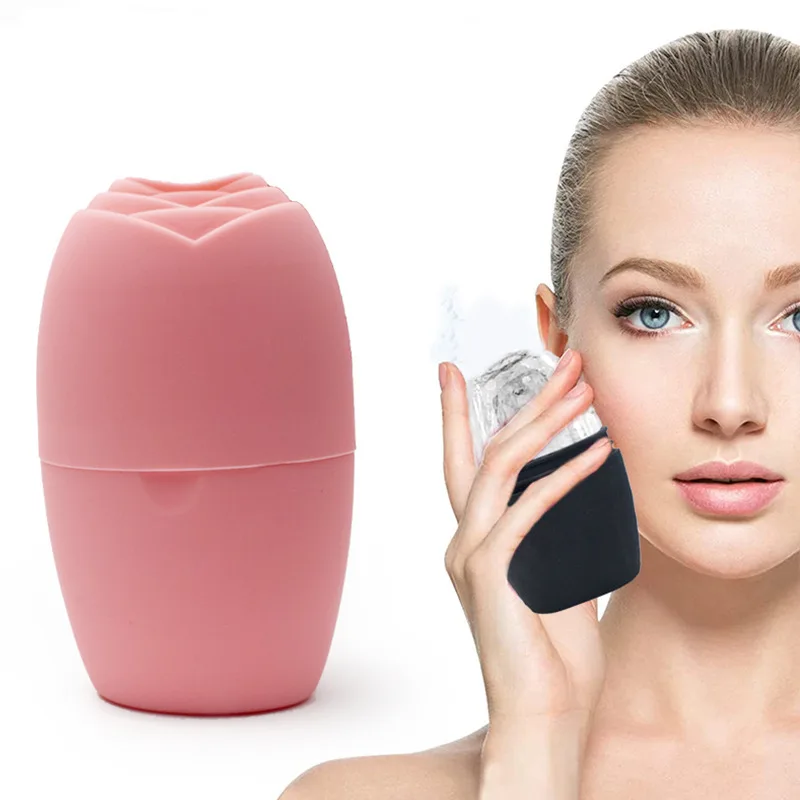 Rouleau à glace rose pour massage du visage, outil lifting de la peau, plateaux en silicone, sacs pour les yeux