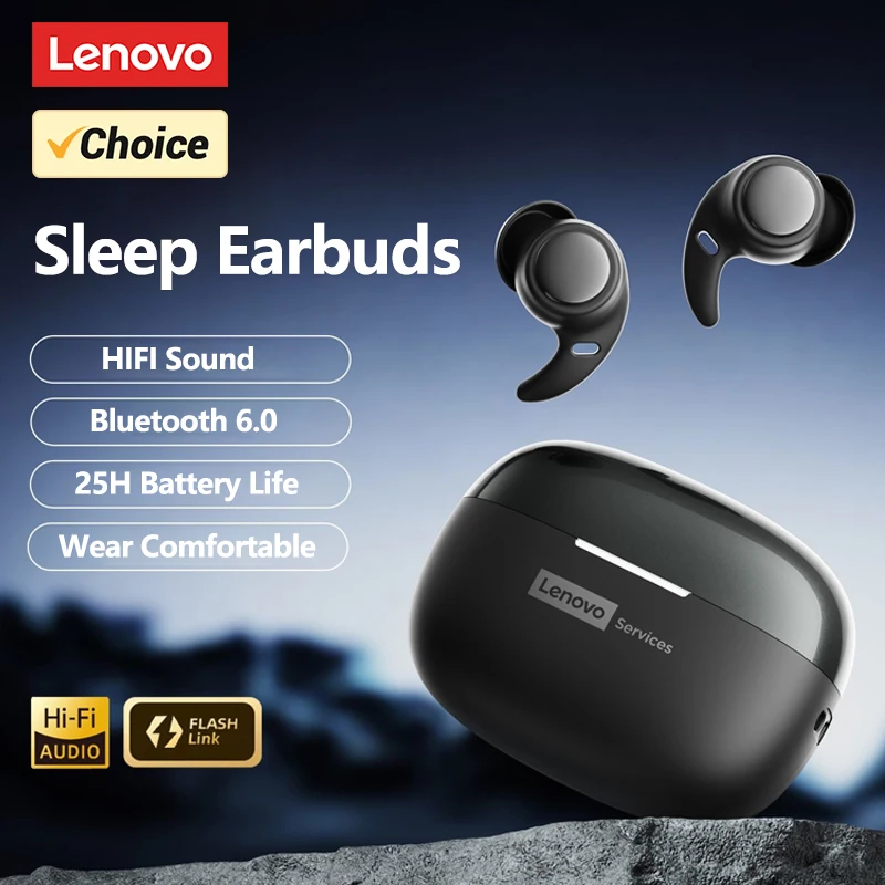 

Беспроводные Bluetooth 6.0 наушники-вкладыши Lenovo Choice для сна с HD-звуком, HIFI-качеством звука, 25 часами автономной работы, модель LE261 – идеальный подарок