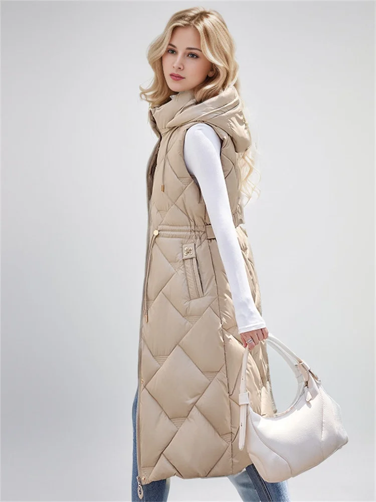 Chaleco de algodón acolchado de longitud media para mujer, chaqueta informal con capucha, cintura ceñida, temperamento a la moda, novedad de