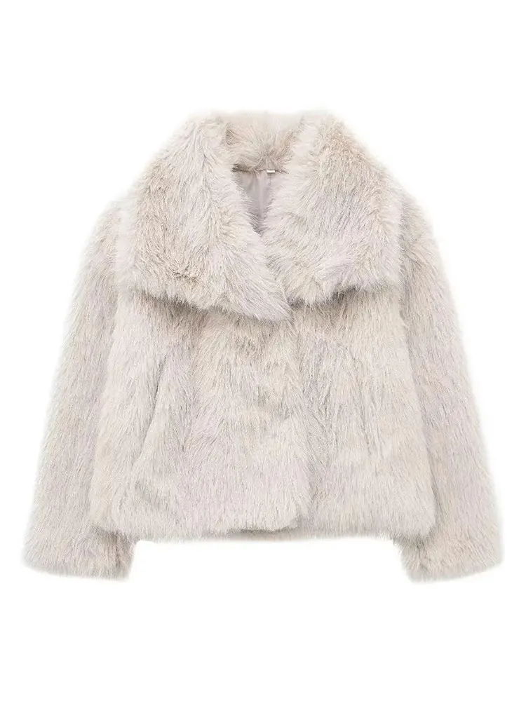 HH Frauen Faux Pelz Jacke Mantel Beiläufige Lose Langarm Revers Warme Mäntel Weibliche Winter Mode Dame Chic Streetwear Jacken