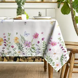 Spring Wildflowers Floral Butterfly Rectangle Waterproof Tablecloth Kitchen Dining Decor Reusable Holiday Party Tablecloth Decor