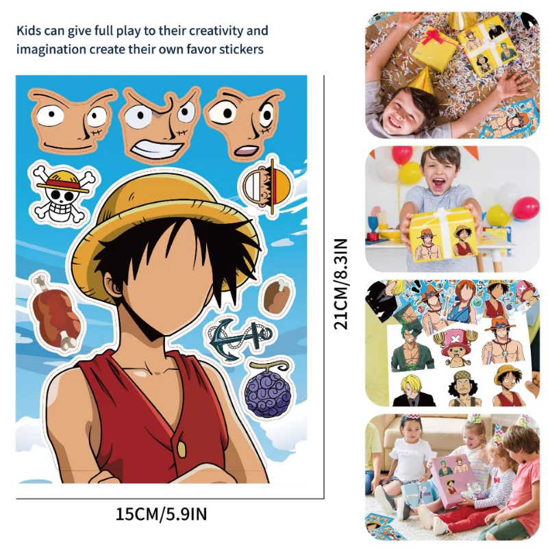 

New 16pcs One Piece Anime Luffy Children DIY Puzzle Sticker Funny Games Make-a-Face Assemble Jigsaw Sticker DIY Book