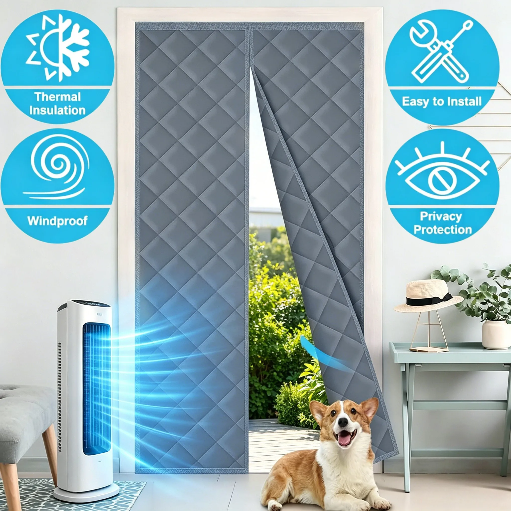 Magnetischer, wärmeisolierender Türvorhang, verdickter Baumwollvorhang gegen Hitze und Kälte, Sommer- und Wintervorhang für Zuhause, Schlafzimmer, Türen