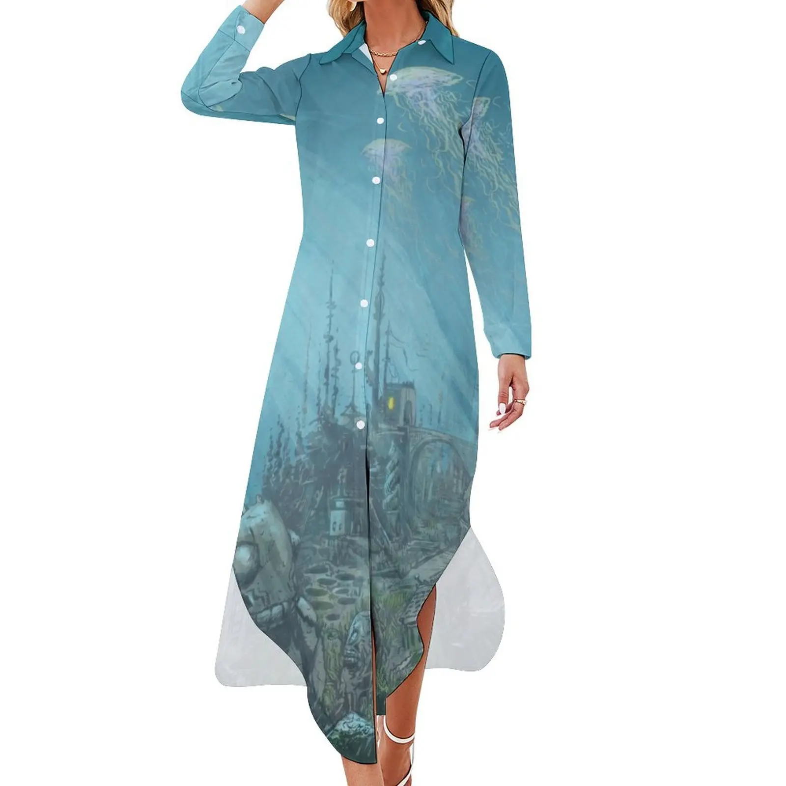 

Undersea city - Innsmouth Long Sleeved Shirt Dress Elegant gown elegant chic wedding evening dresses women's evening dresses