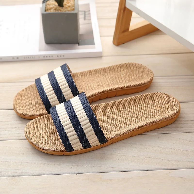 Summer Couple's Linen Slippers - Striped Fashion Non-Slip Comfort Indoor EVA Floor Breathable Sandals image 3