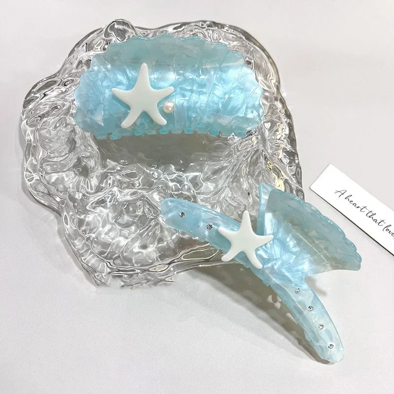 

YHJ Ocean Series Blue Shell Starfish Hair Claw New Summer Beach Claw Clip Trendy Barrettes Hair Accessories for Women Gifts