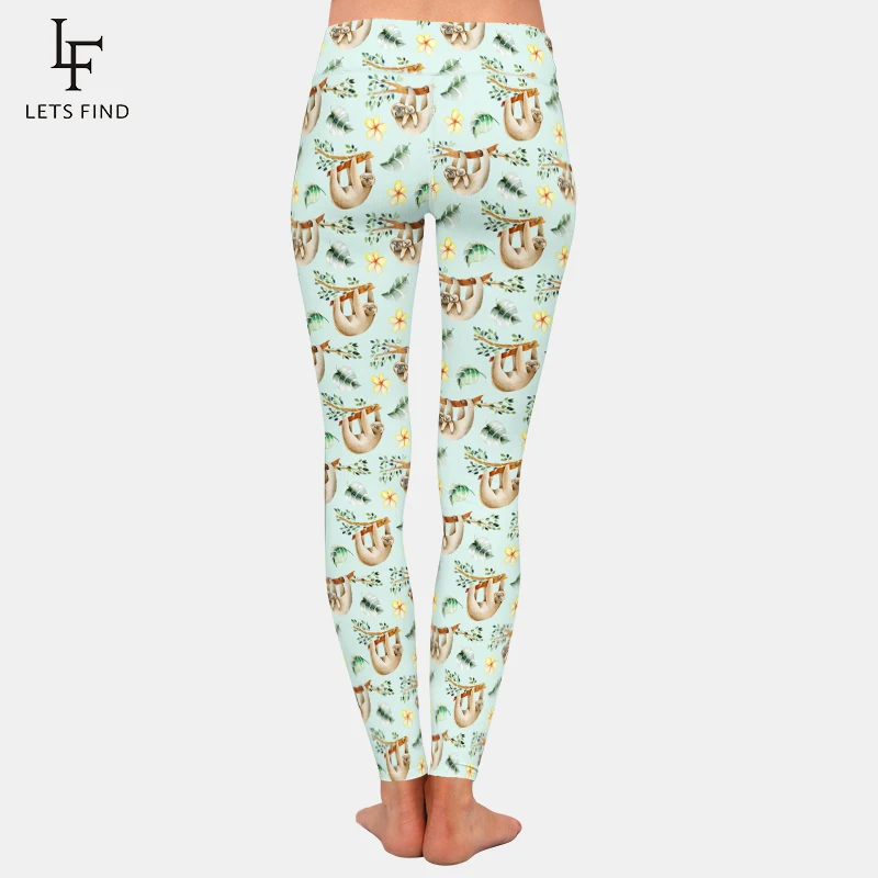 LETSFIND 2019 Women  Leggings 220gsm Double Side Brushed Milk Silk Sloth Print High Waist Fitness Leggings