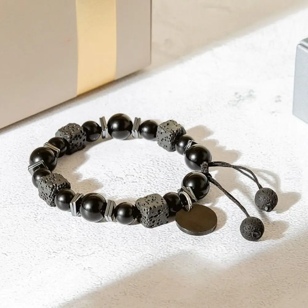 Fashion Square Volcanic Stone Bracelet Personalized Stone Matte Black Glass Beads Bracelet Matte Woven