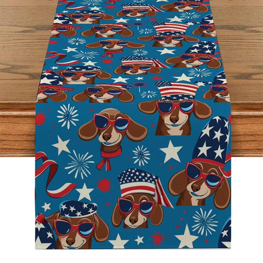 American Independence Day Dog Stars Table Runner Home Wedding Centerpieces Decoration Party Table Runners Dining Long Cloth