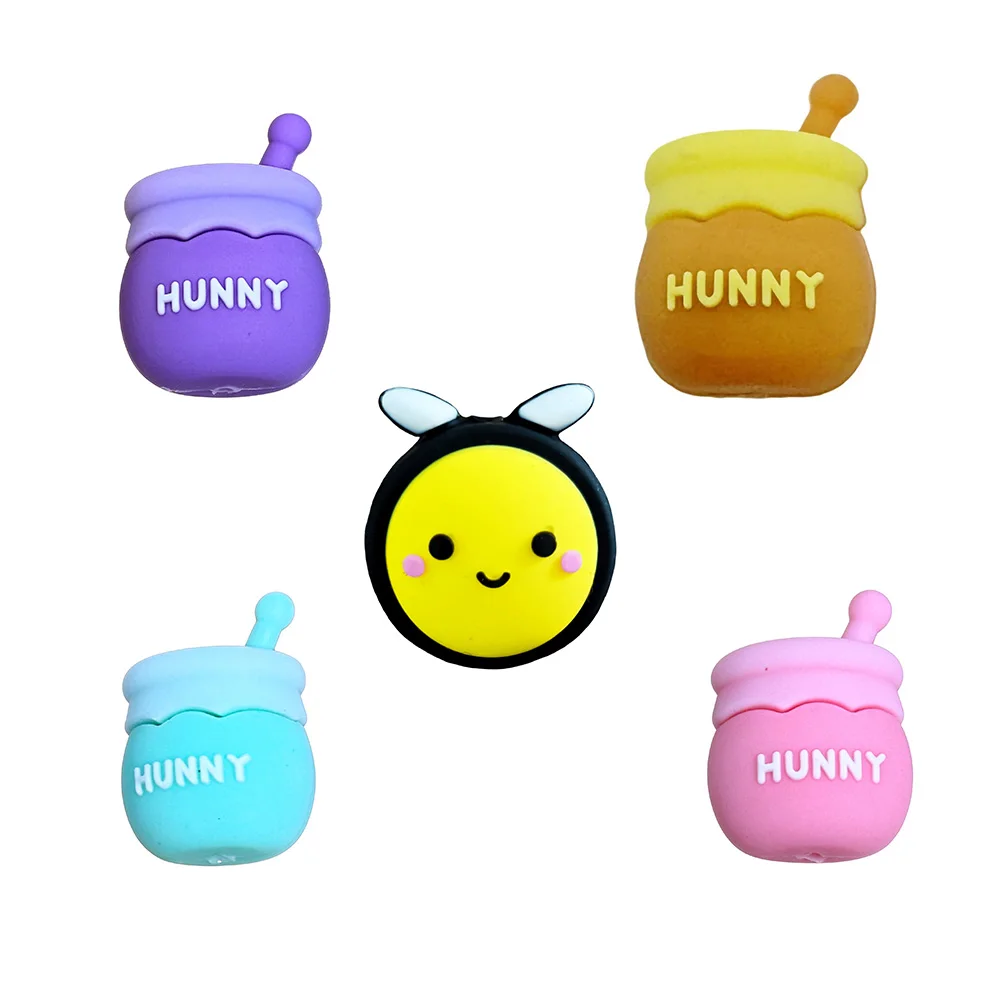 10pcs 3D Honey Pot Silicone Focal Bead BPA Free Baby Beads DIY Pacifier Chain Pen Making Keychain Jewelry Accessories