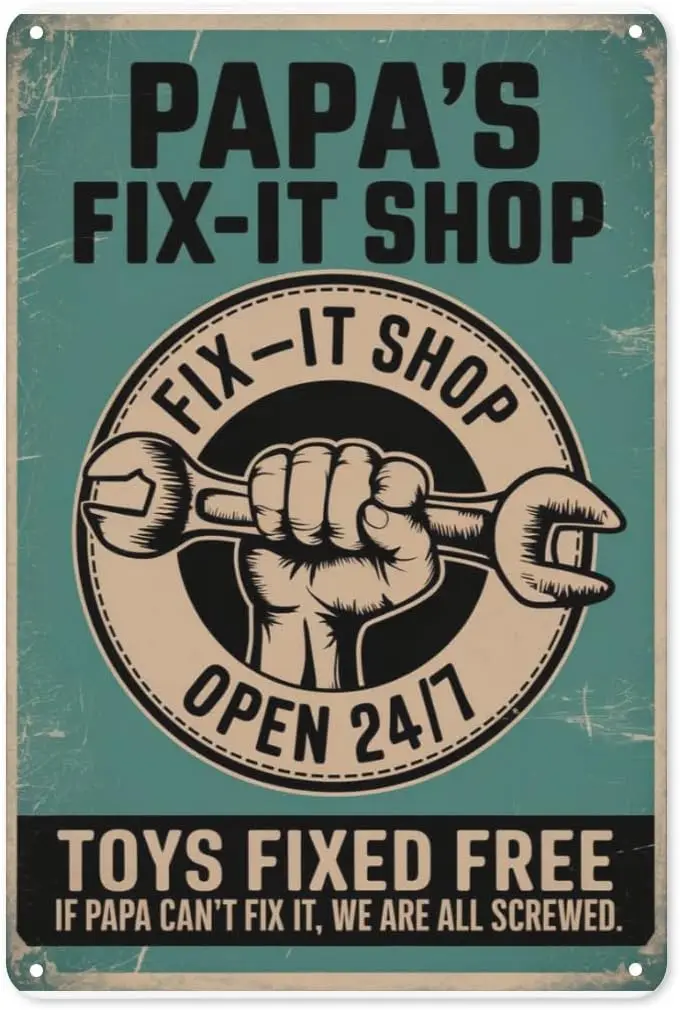Papa's Fix It Shop Metal Sign 8X12IN Vintage Workshop Wall Art for Garage, Tool Shed & Industrial Style Home Decor  sign