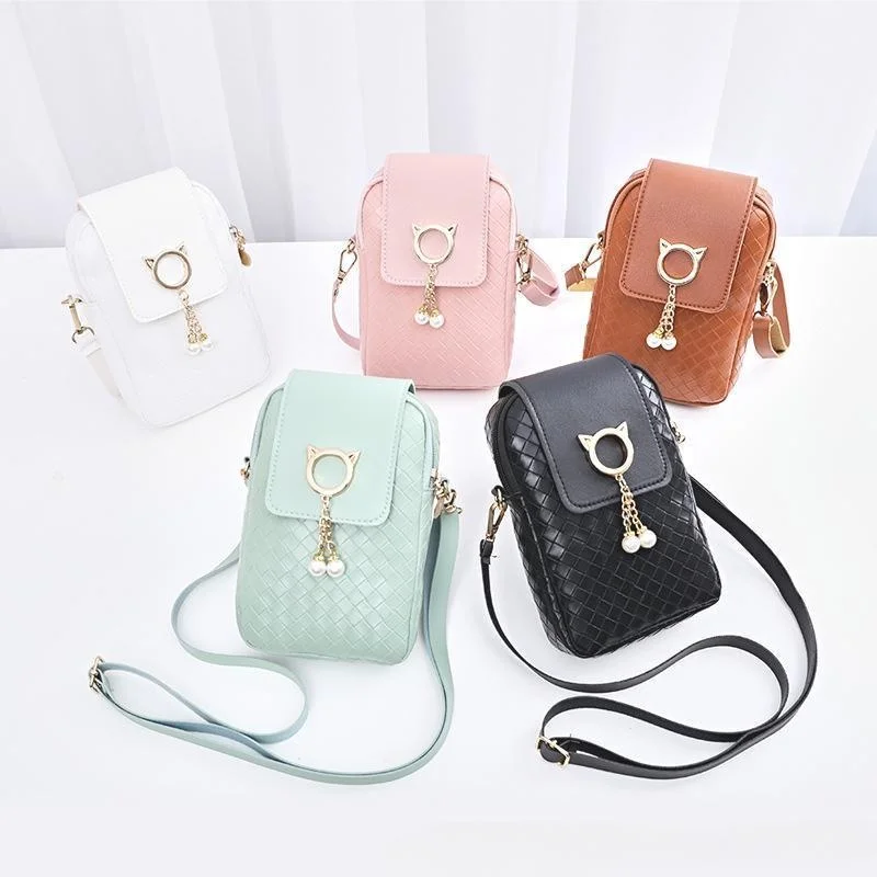 New Mobile Phone Bag Woven Pearl Tassel Cover-style Women's Bag One-shoulder Diagonal Bag